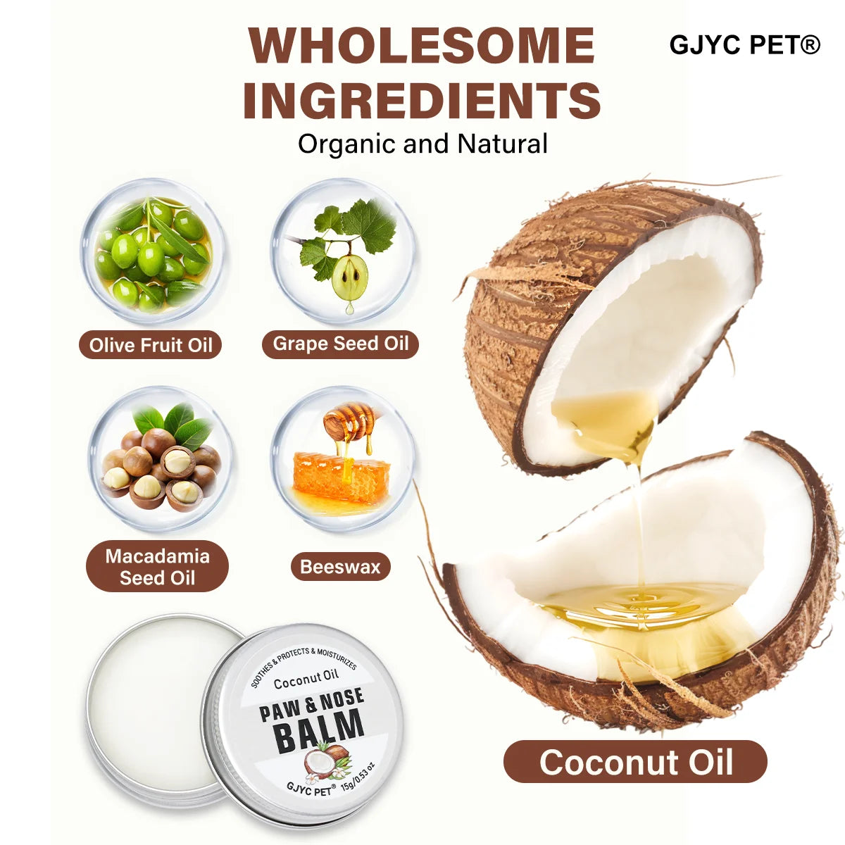 Coconut Scent Dog Nose and Paw Balm | Natural Pet Paw Cream for Cats Dogs | Paw Protector Moisturizer Cracked Feet Repair